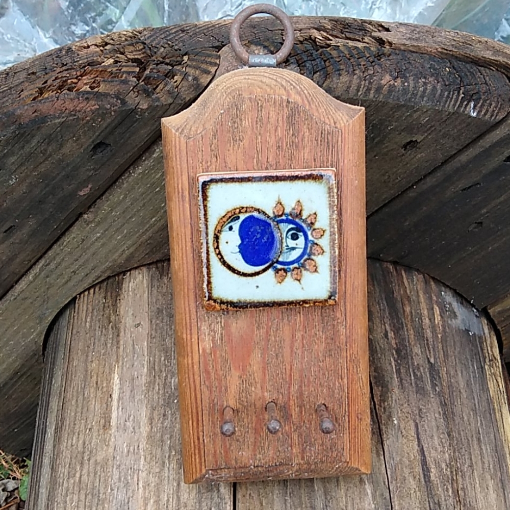 Wood and Ceramic Hanging Key Holder